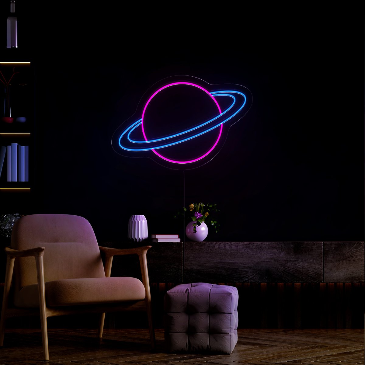 Planet Saturn Color Changing Animated Neon Sign - Reels Custom