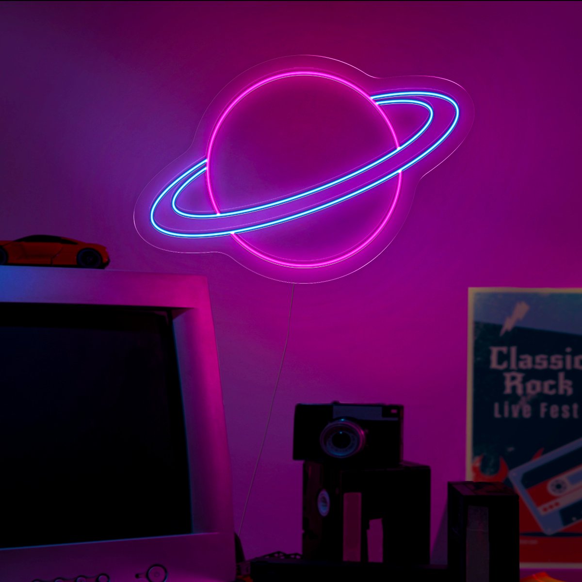 Planet Saturn Color Changing Animated Neon Sign - Reels Custom