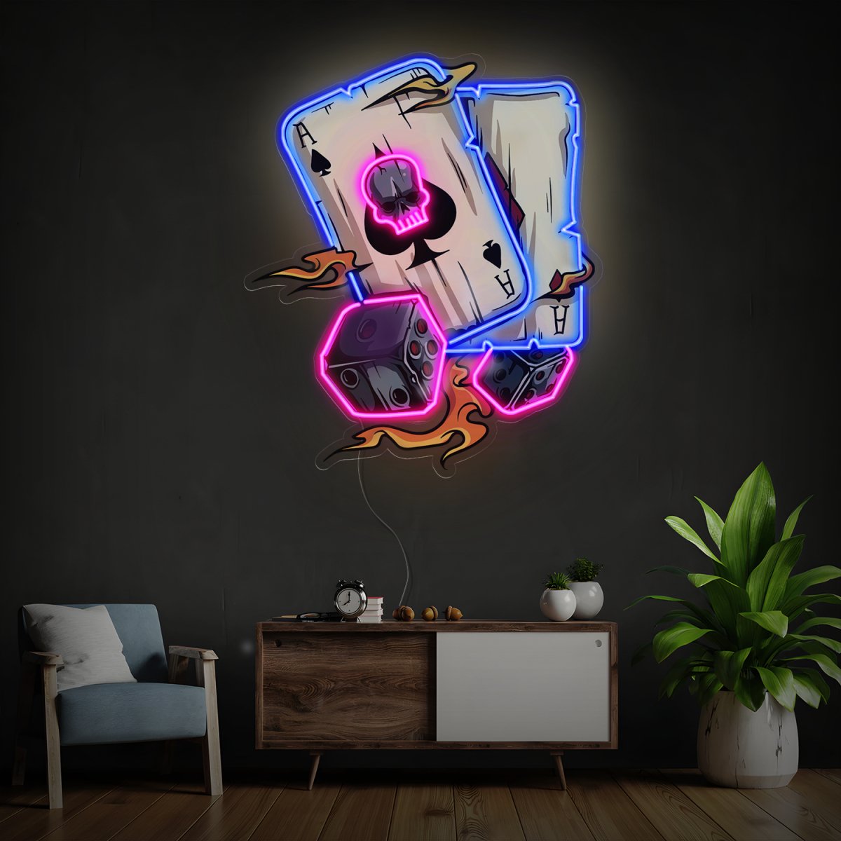 Poker And Sieve Artwork Led Neon Sign - Reels Custom