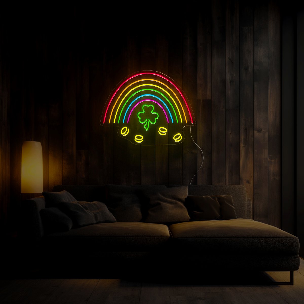 Rainbow, Coins And Clover St.Pat Neon Sign - Reels Custom