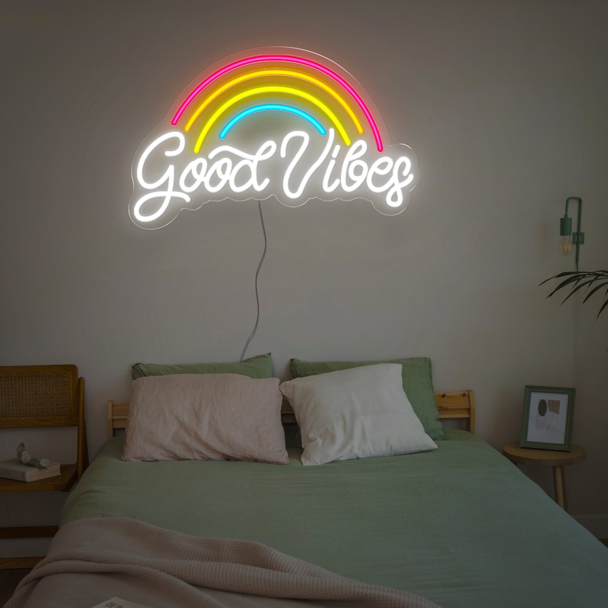 Rainbow Good Vibes Quotes Led Neon Sign - Reels Custom