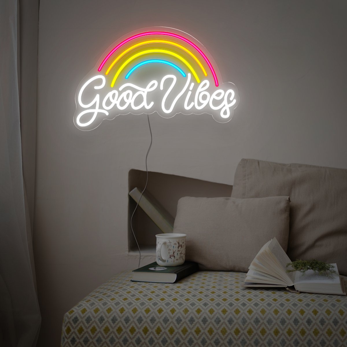 Rainbow Good Vibes Quotes Led Neon Sign - Reels Custom