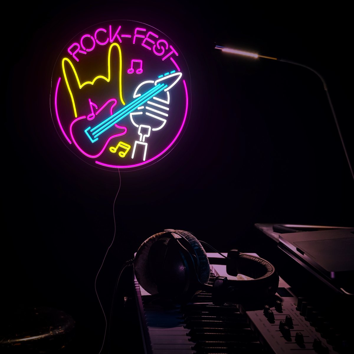 Rock Festival Sign With Guitar Neon Sign - Reels Custom