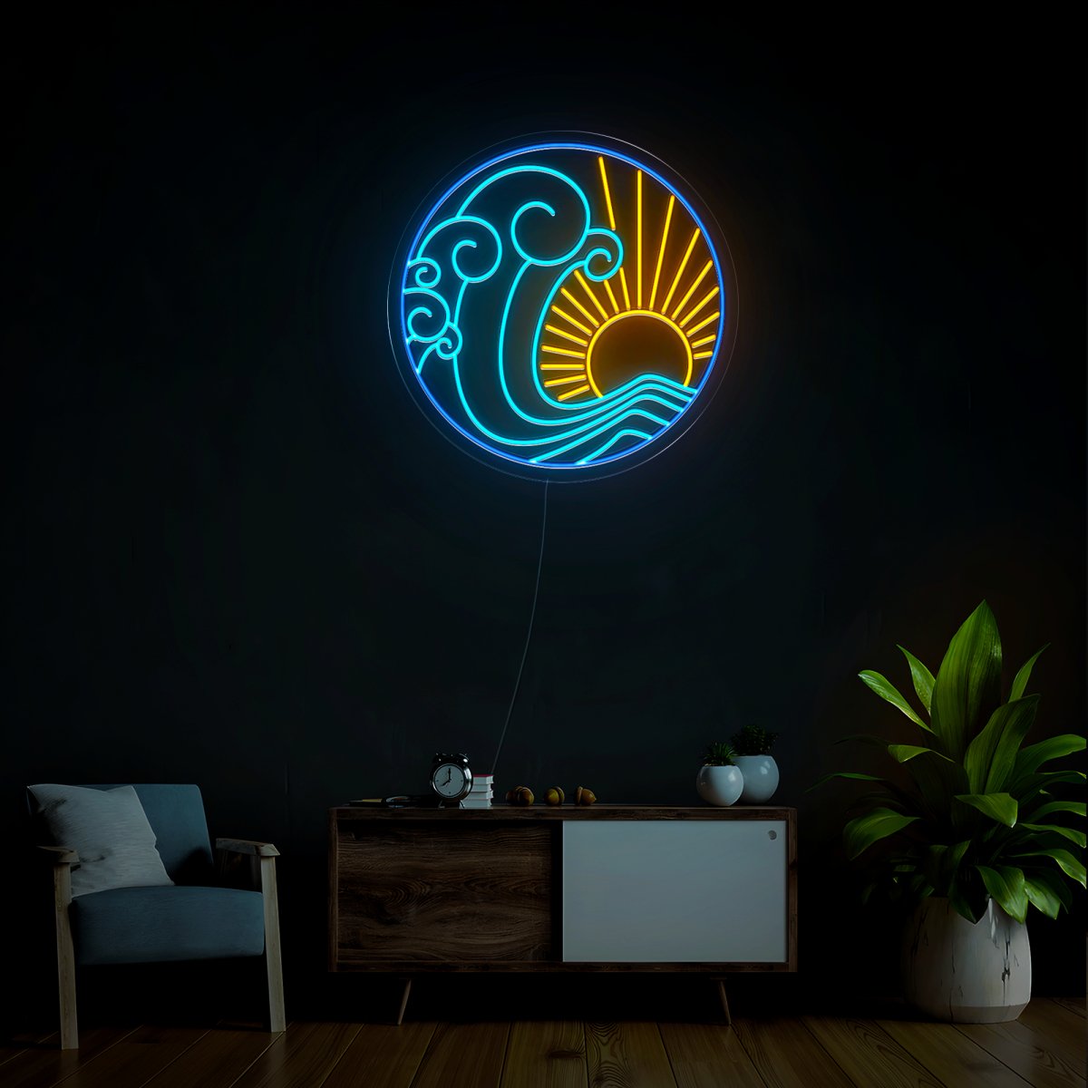 Sea Sunset Wave Round Neon Sign - Reels Custom