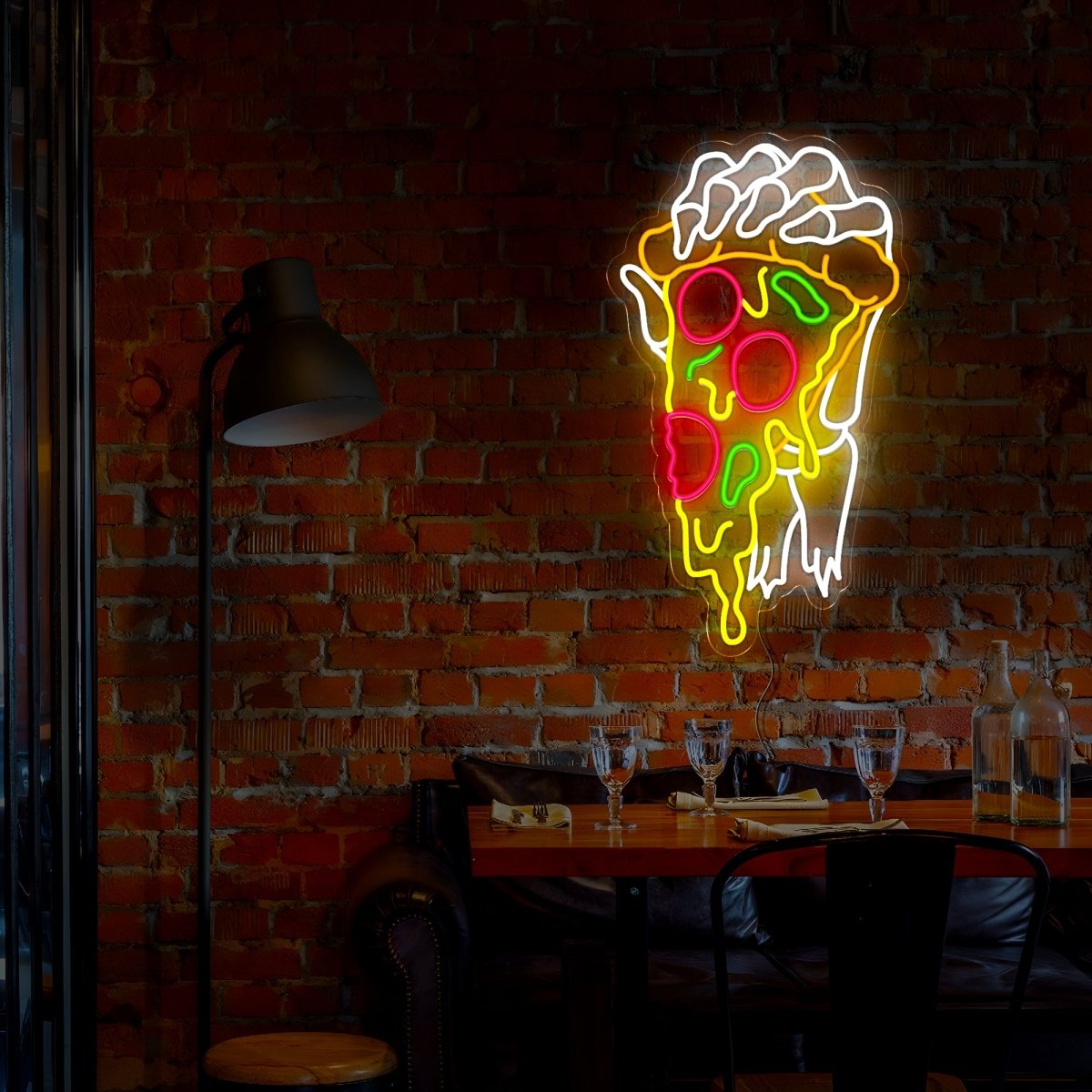 Skeleton Hand Holding Pizza Neon Sign - Reels Custom