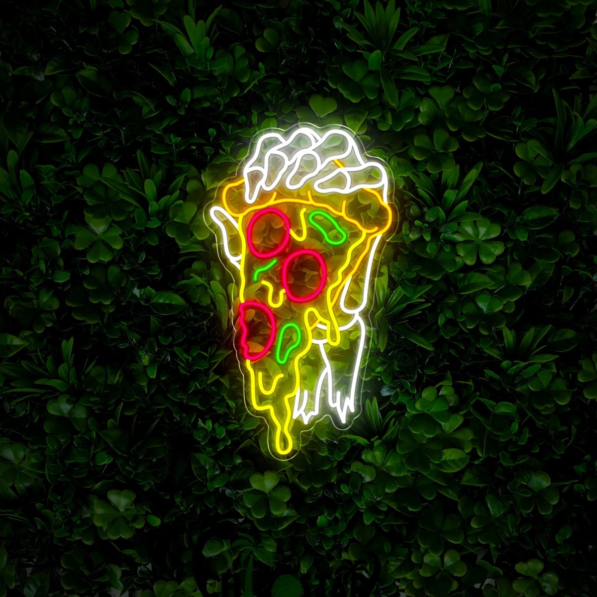 Skeleton Hand Holding Pizza Neon Sign - Reels Custom