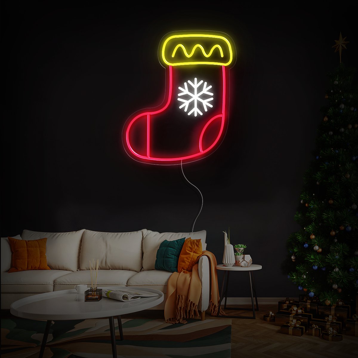 Snowflake Stocking Christmas Neon Sign - Reels Custom