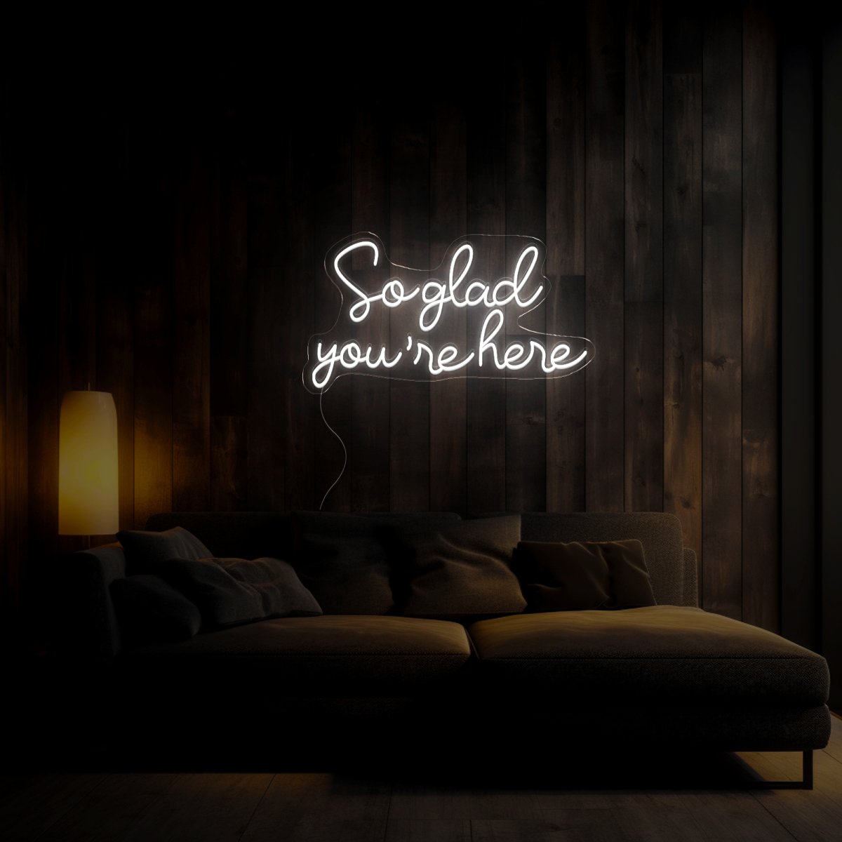 So Glad You're Here Neon Sign - Reels Custom