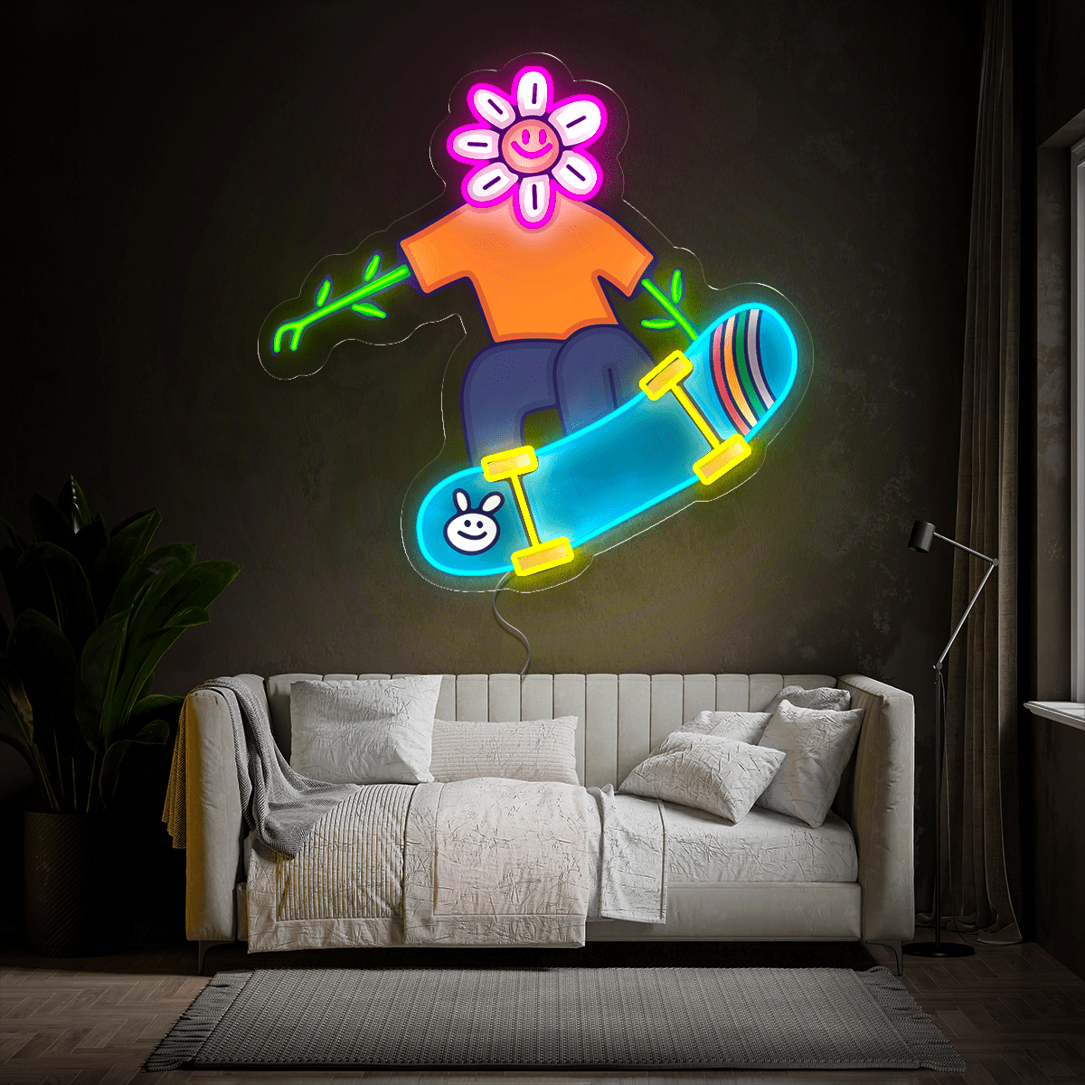 Sunflower Skateboard Artwork Neon Sign - Reels Custom