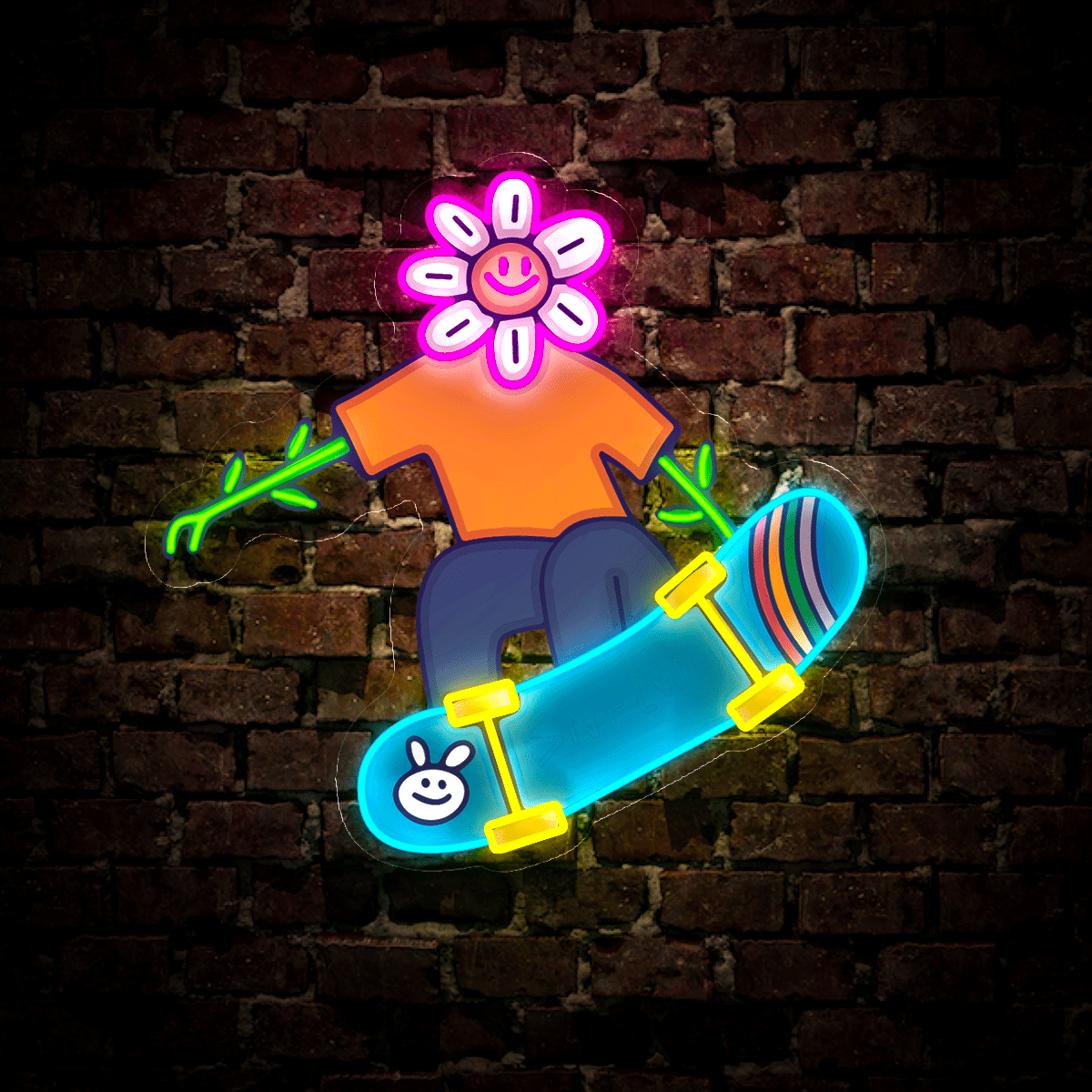 Sunflower Skateboard Artwork Neon Sign - Reels Custom