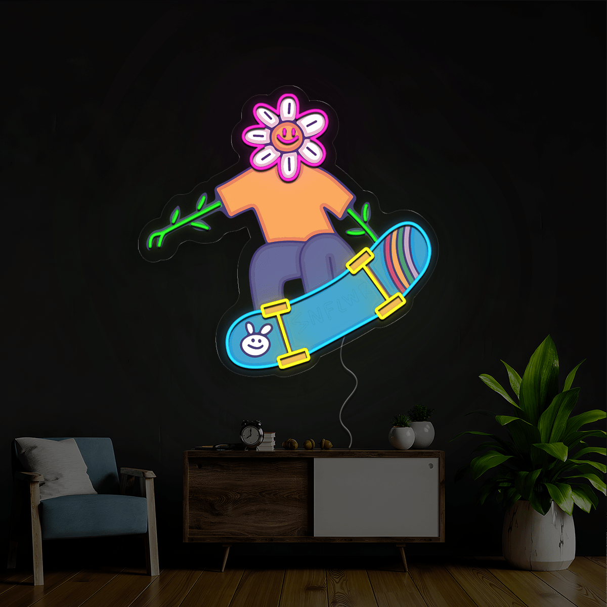 Sunflower Skateboard Artwork Neon Sign - Reels Custom