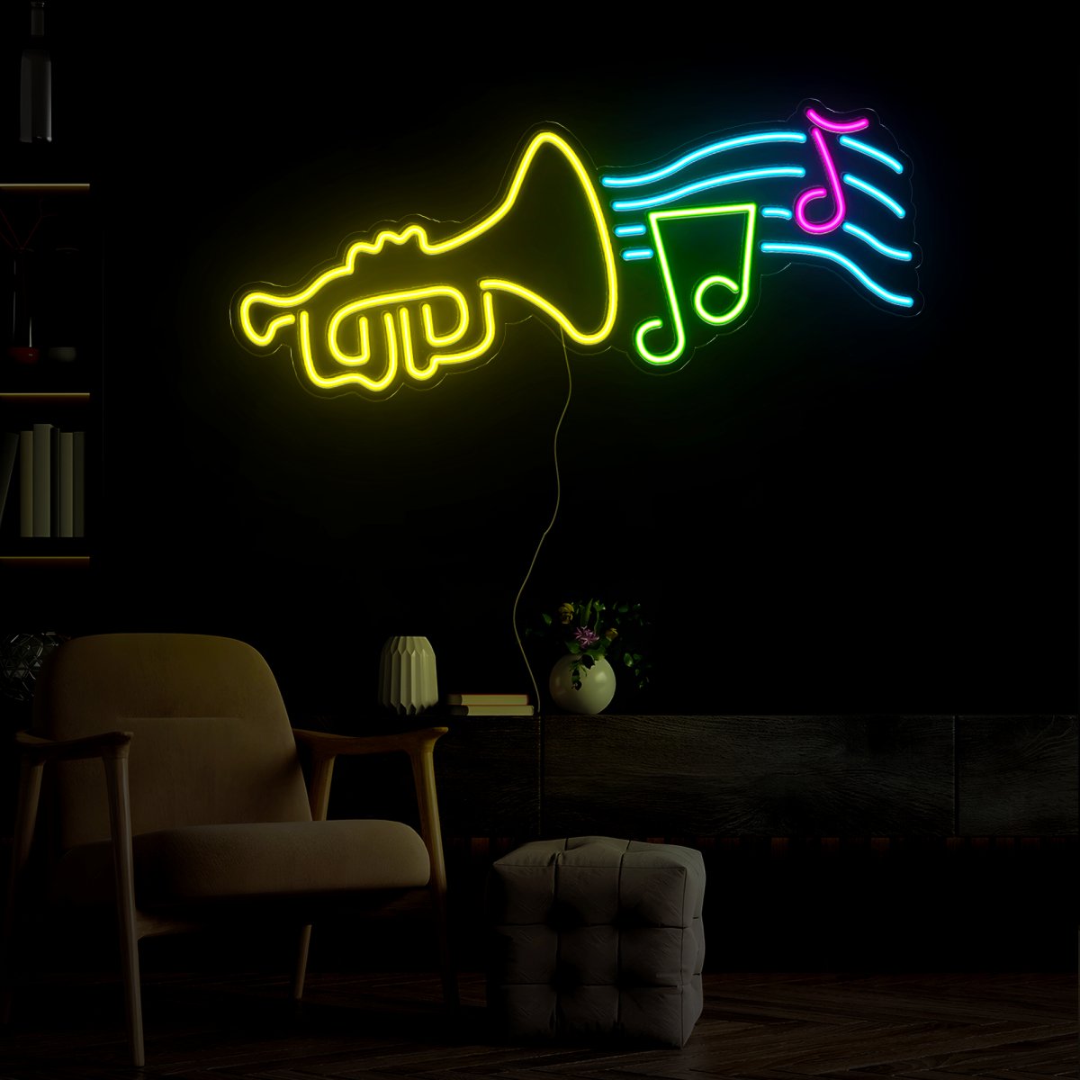Trumpet With Music Neon Sign - Reels Custom