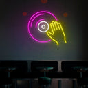 Vinyl Disk With Hand Neon Sign - Reels Custom