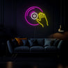 Vinyl Disk With Hand Neon Sign - Reels Custom