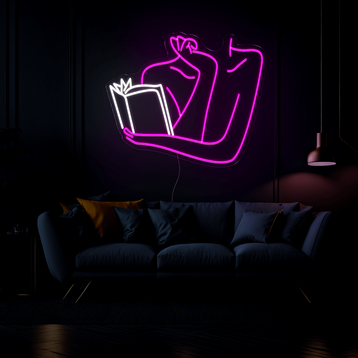 Woman Reads Book Neon Sign - Reels Custom